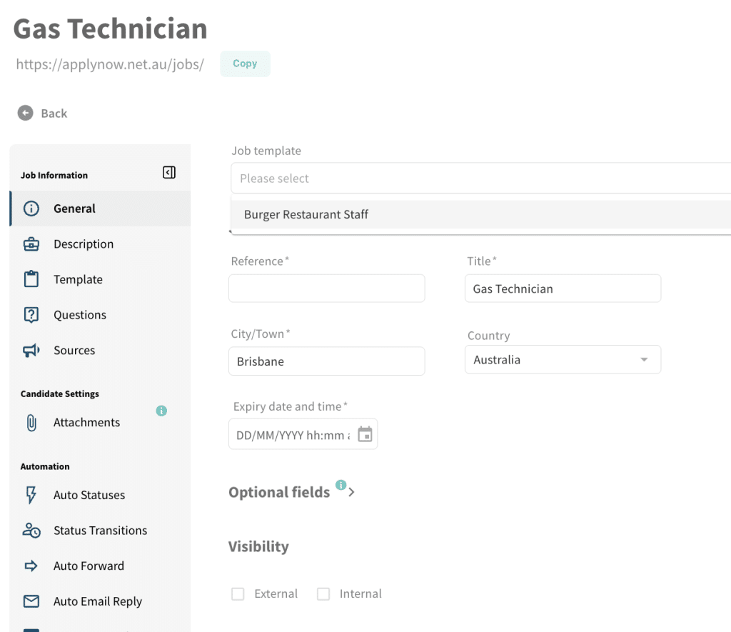 Job Template selector